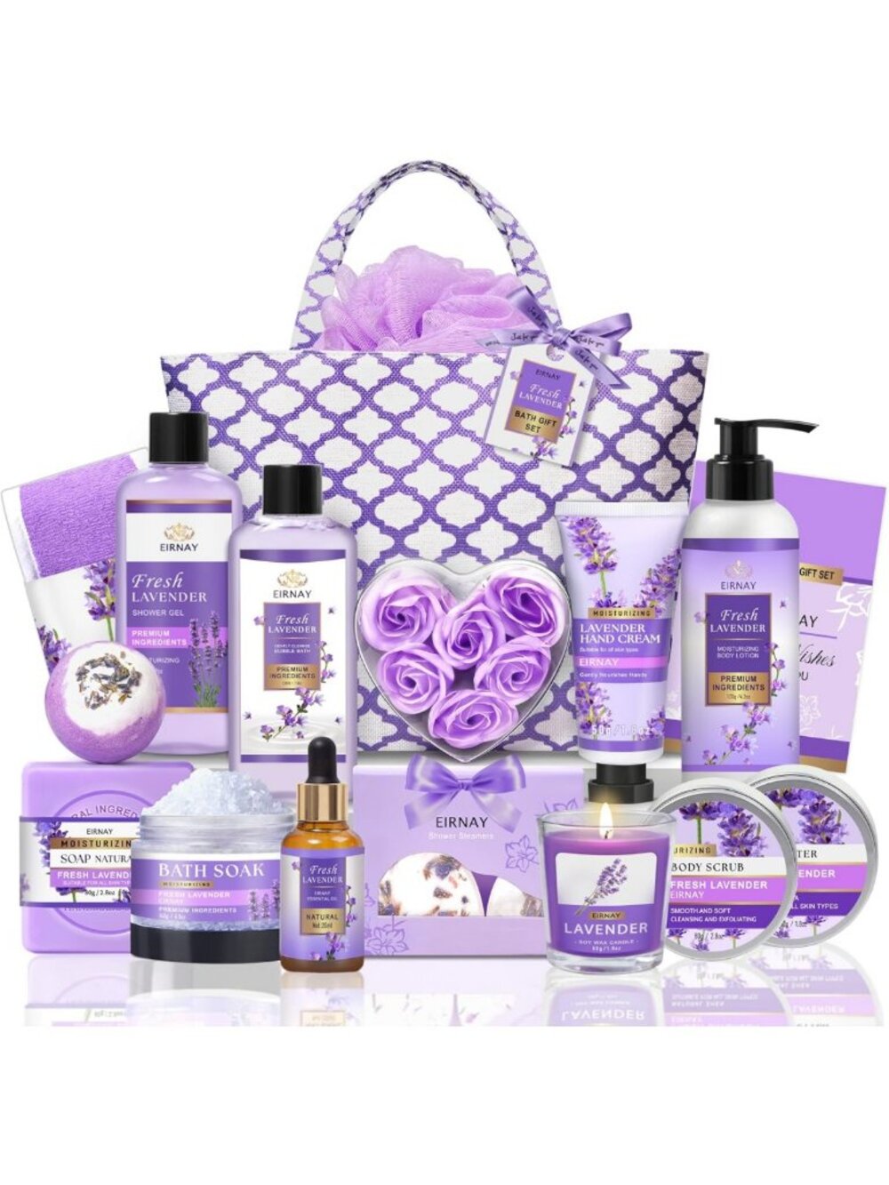 Lavender Spa Gift Basket for Women - 17pcs Relaxing Bath Set, Perfect Gift for
